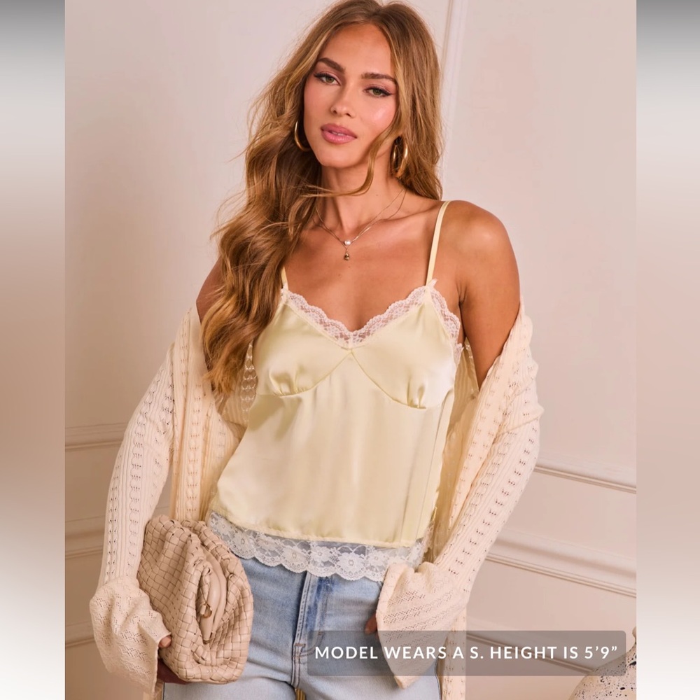 Vici Yellow Satin Lace Trim Cami Tank Top